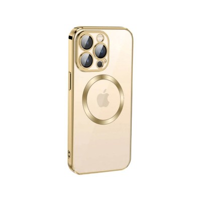 Husa iPhone 13, Premium MagSafe Electro, Spate Transparent, Rama Gold
